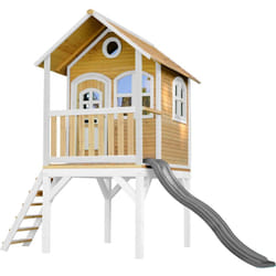 Laura Maison Enfant avec Toboggan Gris Aire de Jeux pour l'extérieur en marron & blanche Maisonnette / Cabane de Jeu en Bois fsc - AXI