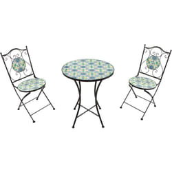 Amélie Table et Chaise Bistrot, 2 Chaises 1 Table, Ensemble Bistro Extérieur Mosaique Bleu/Jaune, Sicilien Salon de Jardin Bistrot, Table Bistrot