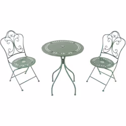 Transformez votre espace extérieur en une atmosphère romantique avec l'ensemble bistro en métal 3 pièces vert pastel AXI Mari ...