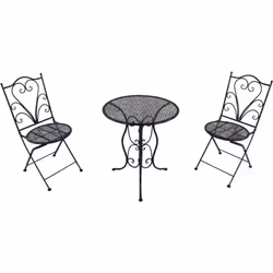 Transformez votre espace extérieur en une atmosphère romantique avec l'ensemble bistrot en métal AXI Eloise 3 pièces estampil ...