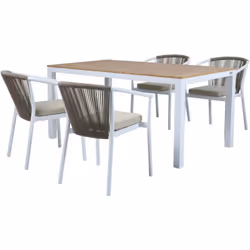 La table de jardin et ses 4 chaises AXI Suvi attire tout le monde à table. L'association du blanc et du polywood aspect teck  ...