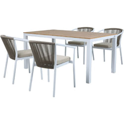 Suvi Table et Chaises de Jardin, 4 Chaises Blanches Polywood Aspect Teck, Marron/Blanc Salon de Jardin/Table de Jardin en Polywood, Chaises