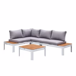 Salon de jardin - AXI - Eos - Aluminium blanc - Chaise longue intégrée - 4 positions