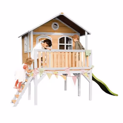 Maison Enfant AXI Sophie avec Toboggan - Vert Citron - Aire de Jeux Extérieur - Marron & Blanche