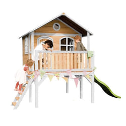 Maison Enfant AXI Sophie avec Toboggan - Vert Citron - Aire de Jeux Extérieur - Marron & Blanche