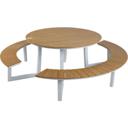 Taco Table de Pique-nique ronde en teck & Blanche pour 6 personnes - 200 x 190 cm Table de Pique-nique / Picnic Table / Banc de Pique-nique rond pour