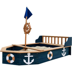 AXI Doris bac à sable, bac à sable bateau en bois - 153 x 90 x 100 cm, bateau bac à sable, gouvernail de bateau rotatif sur le mât Bâche et toile de
