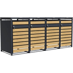 AXI - Lucas Cache Poubelle Métallique Anthracite/Aspect Bois - Abri poubelle pour 4 conteneurs - Max. 240L - Abri Poubelle Extérieur avec Excellente