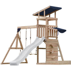 AXI - Malik Aire de Jeux en Bois avec 2 Balançoires, Toboggan Blanc/ Aire de Jeux Extérieur, Bac à Sable, Mûr de Jeux/Toboggan avec raccordement à