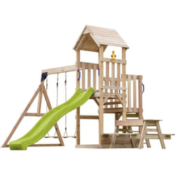 AXI - Mette Aire de Jeux en Bois avec 2 Balançoires, Toboggan Vert citron, Table de Pique Nique/Aire de Jeux Extérieur avec bac à sable/téléscope