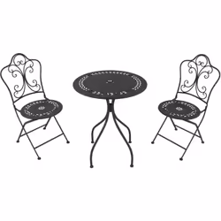 Transforme ton espace extérieur en une atmosphère romantique avec l'ensemble bistrot en métal anthracite AXI Marilou 3 pièces ...