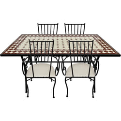 Leonie Table et Chaise Bistrot, 4 Chaises 1 Table, Ensemble Bistro Extérieur, Mosaique Vin Rouge - Salon de Jardin Bistrot, Table Bistrot pour