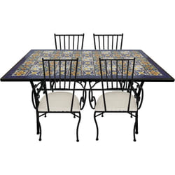 Leonie Table et Chaise Bistrot, 4 Chaises 1 Table, Ensemble Bistro Extérieur, Mosaique Bleu Mediterrannéen - Salon de Jardin Bistrot, Table Bistrot