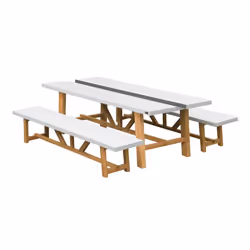 AXI Aaron Salon de Jardin Table et  2 bancs Blanc /Marron - 6/8 personnes  Table et Banc de Jardin / Table de Jardin en bois