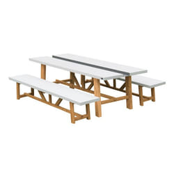 AXI Aaron Salon de Jardin Table et  2 bancs Blanc /Marron - 6/8 personnes  Table et Banc de Jardin / Table de Jardin en bois