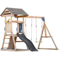 AXI Mia Aire de Jeux en Bois avec 2 Balançoires, Toboggan Gris/ Aire de Jeux Extérieur, Bac à Sable, Mur d'escalade Portique Balançoire/Jeux en Bois