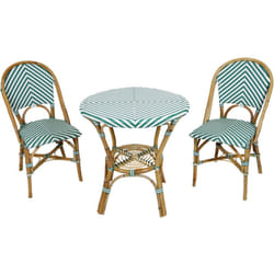 Jacqueline Table et Chaise Bistrot, Vert/Blanc, 2 Chaises 1 Table, Ensemble Bistro Extérieur Table de bistro avec 2 chaises, rotin, design vintage