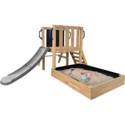 Leah Aire de Jeux Mini en Bois avec Toboggan Gris / Aire de jeux extérieur, bac à sable, cuisine de jeu et tableau noir Jeux en Bois Extérieur - AXI