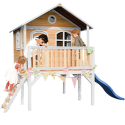AXI Sophie Maison Enfant avec Toboggan Bleu Aire de Jeux pour l'extérieur en marron & Blanche Maisonnette / Cabane de Jeu en Bois FSC