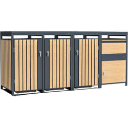 Leon Cache poubelle avec Louis boîte aux lettres Anthracite/Effet bois – 3 conteneurs - Max. 240L - Abri Poubelle Extérieur avec Excellente