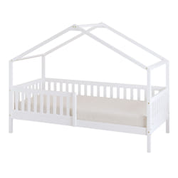 Sunny Kae Lit Cabane Avec Barrière De Sécurité, Blanc Lit Cabane Au Sol - Matelas Hybride 90 X 200 Inclus (14 Cm, Mousse Hybride, Housse En Polyester) Dimensions Totales: 207 X 96 X 156,5 Cm