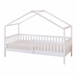 Sunny Kae Lit Cabane Avec Barrière De Sécurité, Blanc Lit Cabane Au Sol - Matelas Hybride 90 X 200 Inclus (14 Cm, Mousse Hybride, Housse En Polyester) Dimensions Totales: 207 X 96 X 156,5 Cm - Vue supplémentaire 2