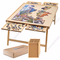 Table de puzzle en bois de luxe – Tableau de puzzle pliable avec 4 tiroirs de rangement portable 1000-1500 pièces pour adulte ...