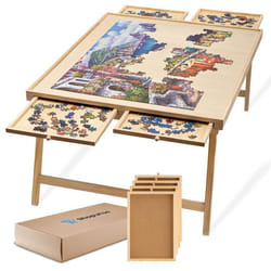 Table de puzzle en bois de luxe – Tableau de puzzle pliable avec 4 tiroirs de rangement portable 1000-1500 pièces pour adultes et