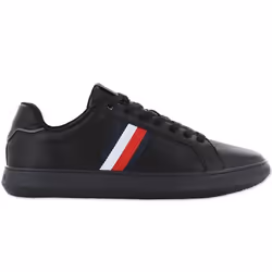 Tommy Hilfiger Corporate Leather Cup Stripes - Hommes Sneakers Baskets Chaussures Noir FM0FM04732BDS