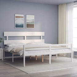 Cadre De Lit Avec Tête De Lit Blanc Super King Bois Massif