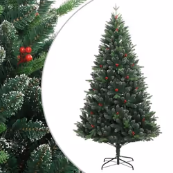 vidaXL Sapin de Noël artificiel à charnières avec baies rouges 210 cm 356734