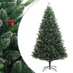 vidaXL Sapin de Noël artificiel à charnières avec baies rouges 210 cm 356734