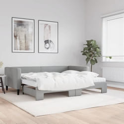 vidaXL Lit de jour avec gigogne et matelas gris clair 90x200 cm tissu - 180 x 200 cm