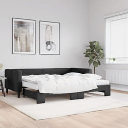 vidaXL Lit de jour avec gigogne et matelas noir 90x200 cm tissu - 90 x 200 cm