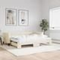 vidaXL Lit de jour avec gigogne et matelas crème 90x200 cm tissu - 90 x 200 cm
