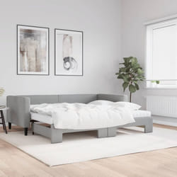 vidaXL Lit de jour avec gigogne et matelas gris clair 90x190 cm tissu - 180 x 200 cm