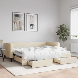 Lit de jour avec gigogne et tiroirs sans matelas crème 90x200cm Vidaxl