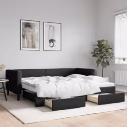 vidaXL Lit de jour avec gigogne et tiroirs noir 90x190 cm tissu - 90 x 190 cm