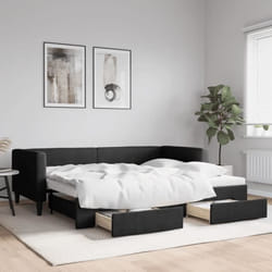 vidaXL Lit de jour avec gigogne et tiroirs noir 90x190 cm tissu - 90 x 190 cm