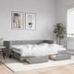 vidaXL Lit de jour avec gigogne et tiroirs gris clair 80x200 cm tissu - 80 x 200 cm