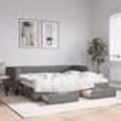 vidaXL Lit de jour avec gigogne et tiroirs gris foncé 80x200 cm tissu - 80 x 200 cm