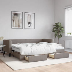 Lit de jour avec gigogne et tiroirs taupe 80x200 cm tissu Vidaxl