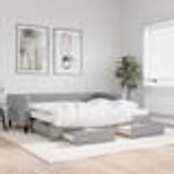 vidaXL Lit de jour avec gigogne et tiroirs gris clair 90x200 cm tissu - 90 x 200 cm