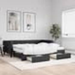 vidaXL Lit de jour avec gigogne et tiroirs noir 90x200 cm tissu - 90 x 200 cm