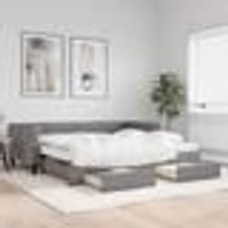 vidaXL Lit de jour avec gigogne et tiroirs gris foncé 100x200 cm tissu - 100 x 200 cm