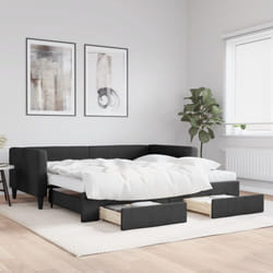 vidaXL Lit de jour avec gigogne et tiroirs noir 100x200 cm tissu - 100 x 200 cm