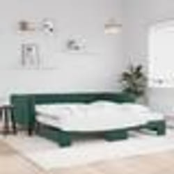 vidaXL Lit de jour et gigogne et matelas vert foncé 100x200 cm velours - 100 x 200 cm