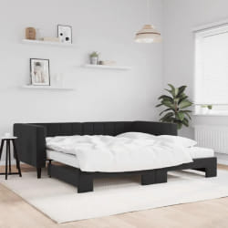 vidaXL Lit de jour avec lit gigogne et matelas noir 100x200 cm velours - 100 x 200 cm