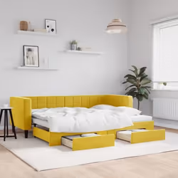vidaXL Lit de jour avec gigogne et tiroirs jaune 80x200 cm velours - 80 x 200 cm