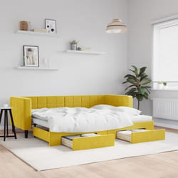 vidaXL Lit de jour avec gigogne et tiroirs jaune 80x200 cm velours - 80 x 200 cm